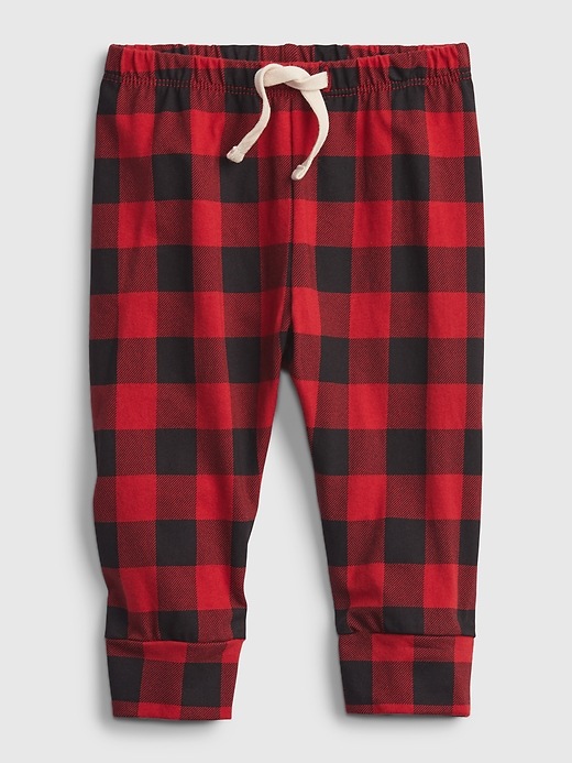 1 of 8 showing, with the color buffalo plaid of product Baby 100% Organic Cotton Mix and Match Pull-On Pants