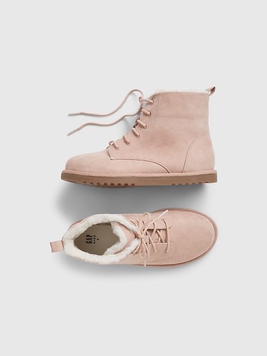 1 of 8 showing, with the color oyster of product Kids Cozy Lace Up Boots