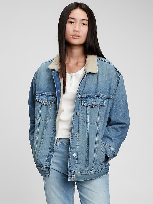 Image number 1 showing, Teen Oversized Denim Sherpa Jacket