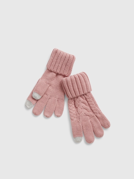 1 of 8 showing, with the color ANTIQUE PINK of product Kids Smartphone Cable Knit Gloves