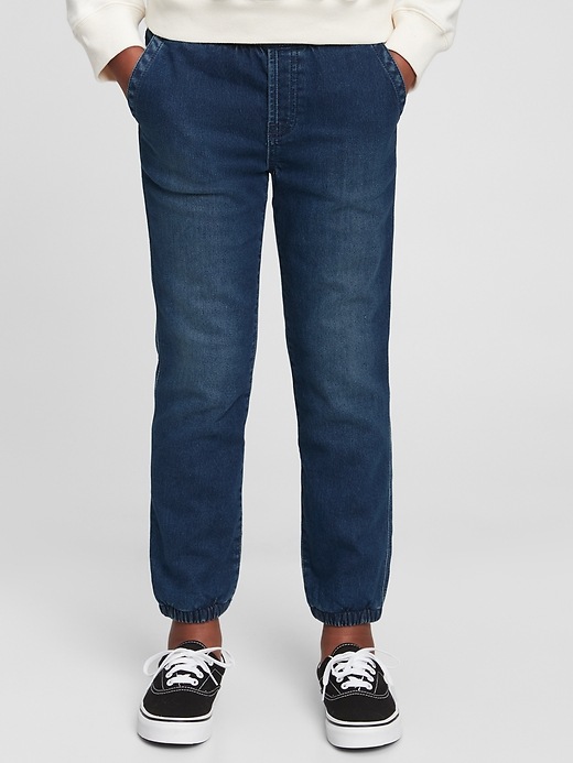 2 of 8 showing, with the color dark wash of product Kids Lined Denim Joggers with Washwell ™