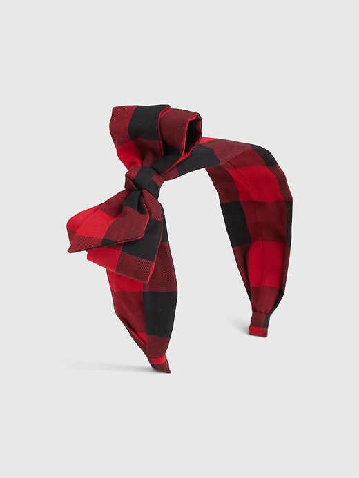 1 of 8 showing, with the color buffalo plaid of product Toddler Plaid Bow Headband