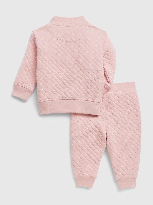 2 of 8 showing, with the color pink heather of product Baby Quilted Half-Zip Outfit Set