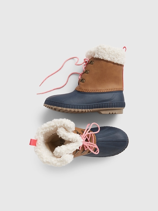 1 of 8 showing, with the color dark brown of product Kids Lace Up Duck Boots