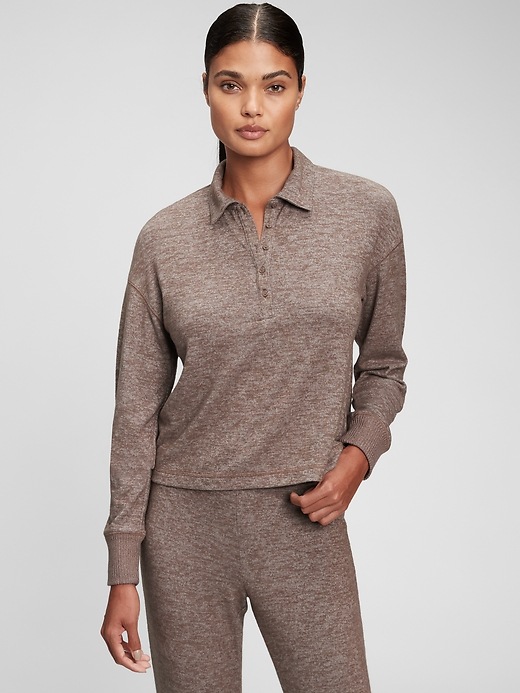 1 of 8 showing, with the color taproot brown of product Softspun Henley Polo T-Shirt