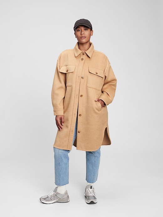 1 of 8 showing, with the color classic camel tan of product Oversized Shirt Jacket