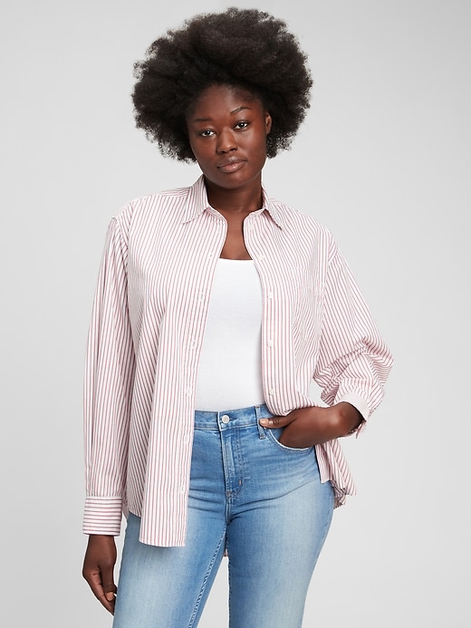 1 of 8 showing, with the color pink & white stripe of product 100% Organic Cotton Big Shirt