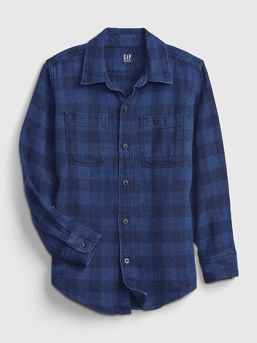 1 of 8 showing, with the color indigo buffalo check of product Kids Buffalo Check Denim Shirt