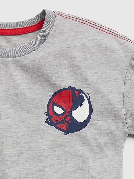 2 of 8 showing, with the color light heather gray of product GapKids &#124 Marvel Spider-Man 100% Recycled Polyester 2-In-1 Graphic PJ Set