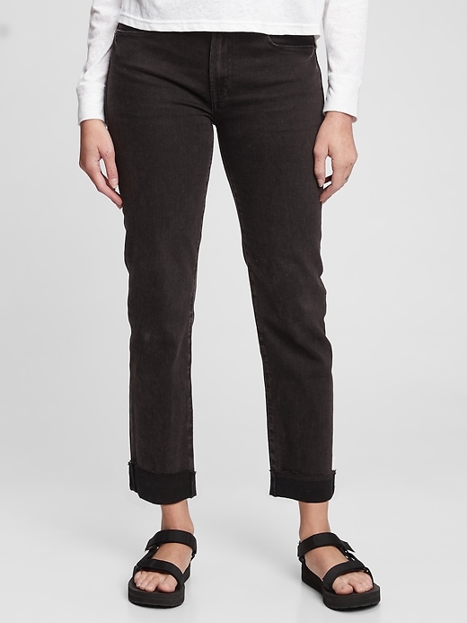 1 of 8 showing, with the color washed black of product Mid Rise Girlfriend Jeans