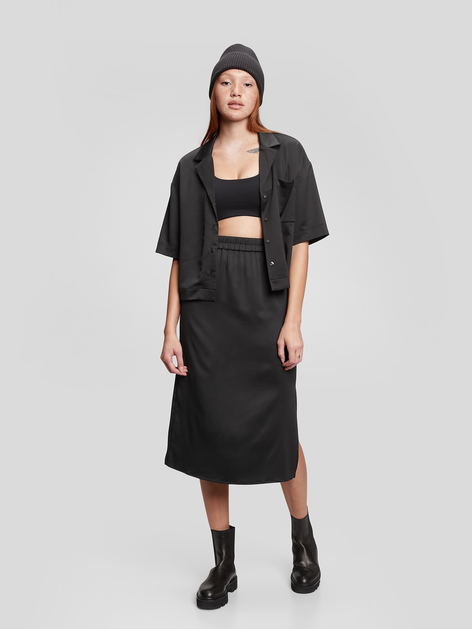 PullOn Satin Midi Skirt Gap