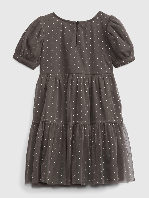 2 of 8 showing, with the color blue slate of product Toddler Tiered Polka-Dot Print Dress