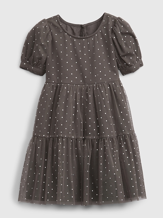 1 of 8 showing, with the color blue slate of product Toddler Tiered Polka-Dot Print Dress