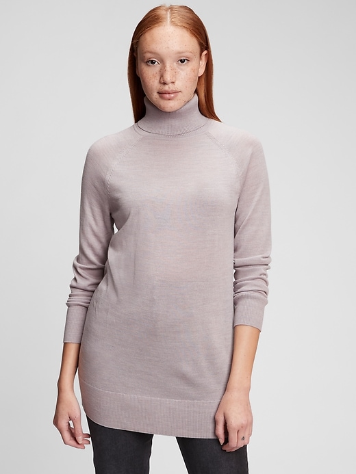 View large product image 1 of 1. Merino Turtleneck Tunic Sweater