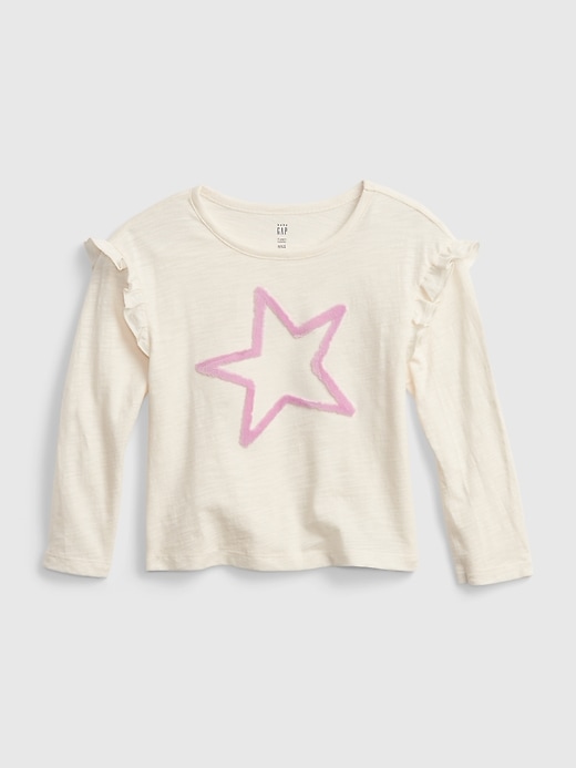 1 of 8 showing, with the color ivory frost beige of product Toddler Ruffle Sleeve Graphic T-Shirt