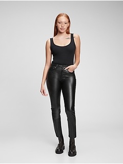 High Rise Vintage Slim Faux Leather 