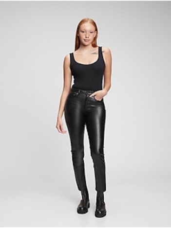 High Rise Vintage Slim Vegan Leather Pants