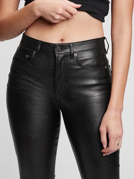 Image number 3 showing, High Rise Vintage Slim Faux Leather Jeans