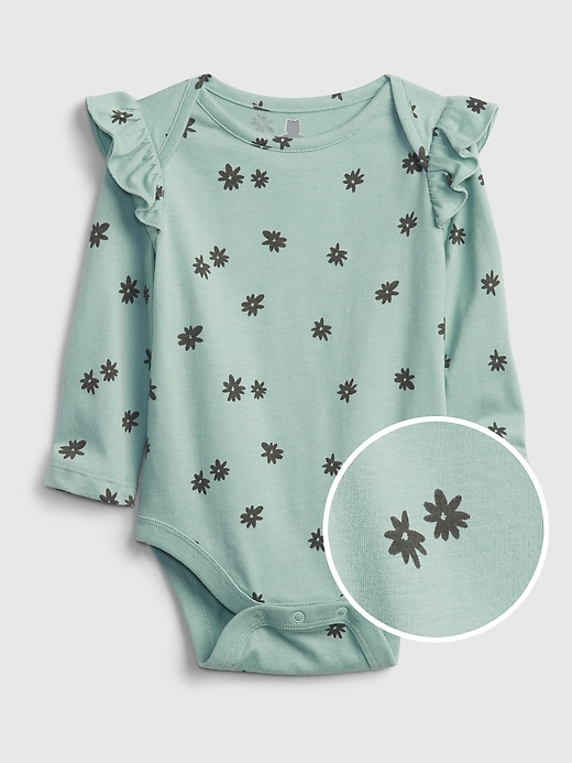 1 of 8 showing, with the color new green tea of product Baby 100% Organic Cotton Mix and Match Print Ruffle Sleeve Bodysuit