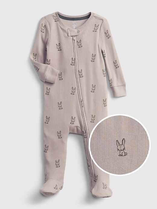 Image number 1 showing, Baby 100% Organic Cotton Bunny Zipper-Front Footed One-Piece