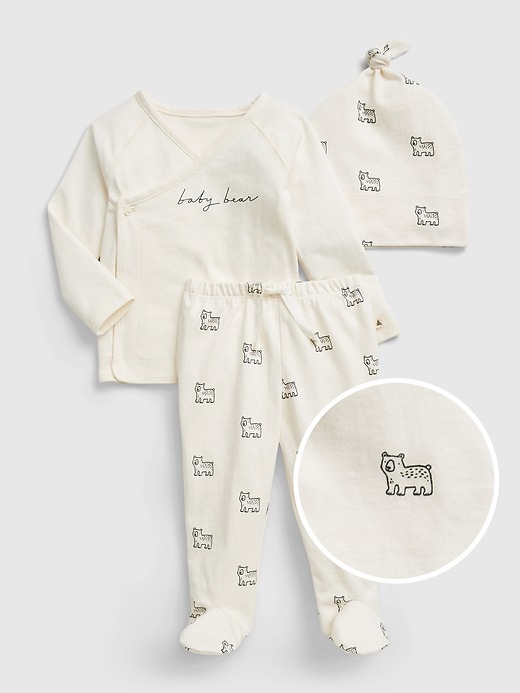 1 of 8 showing, with the color ivory frost of product Baby 100% Organic Cotton Bear Outfit Set