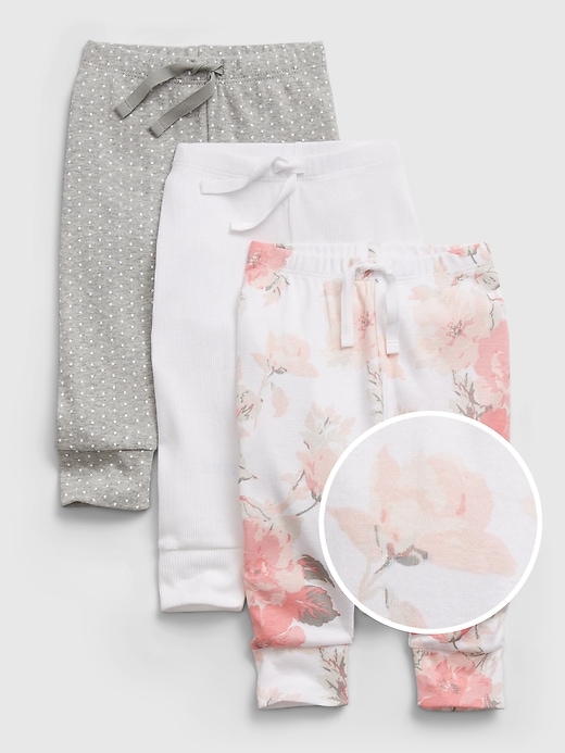 1 of 8 showing, with the color OPTIC WHITE FLORAL of product Baby 100% Organic Cotton First Favorites Pull-On Pants (3-Pack)