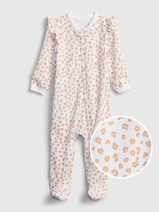 1 of 8 showing, with the color white of product Baby Ruffle Print Footed One-Piece