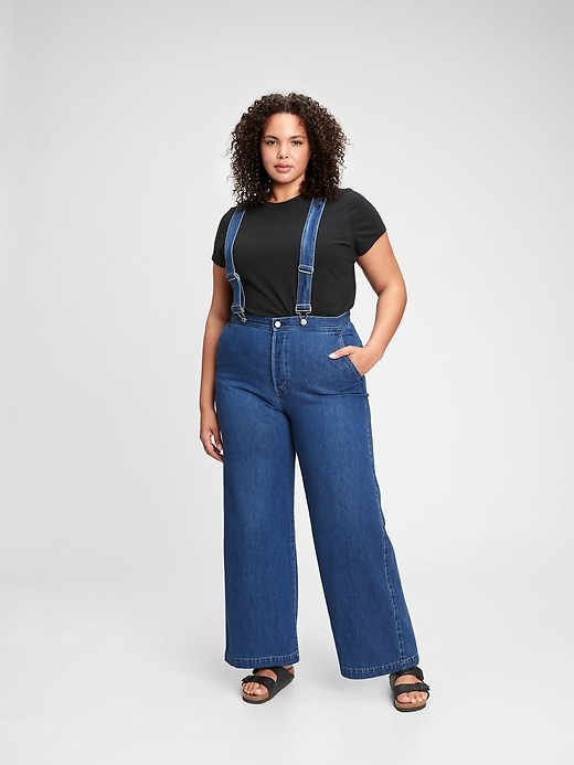 Image number 5 showing, Wide-Leg Suspender Jeans With Washwell