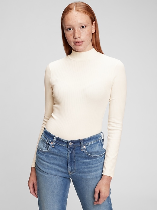 1 of 8 showing, with the color ivory beige of product Mockneck Bodysuit