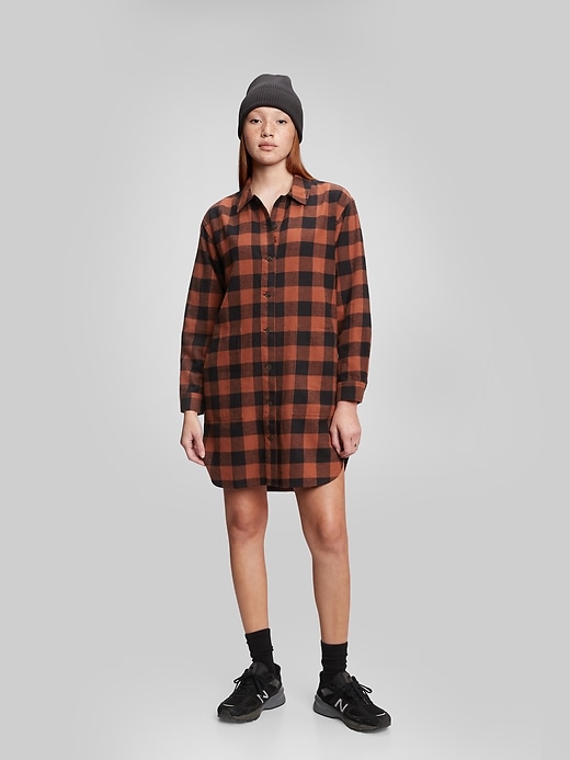 1 of 8 showing, with the color brown & black plaid of product Plaid Shirtdress