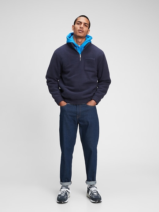 1 of 8 showing, with the color tapestry navy of product 100% Recycled Polyester Sherpa Half-Zip Sweatshirt