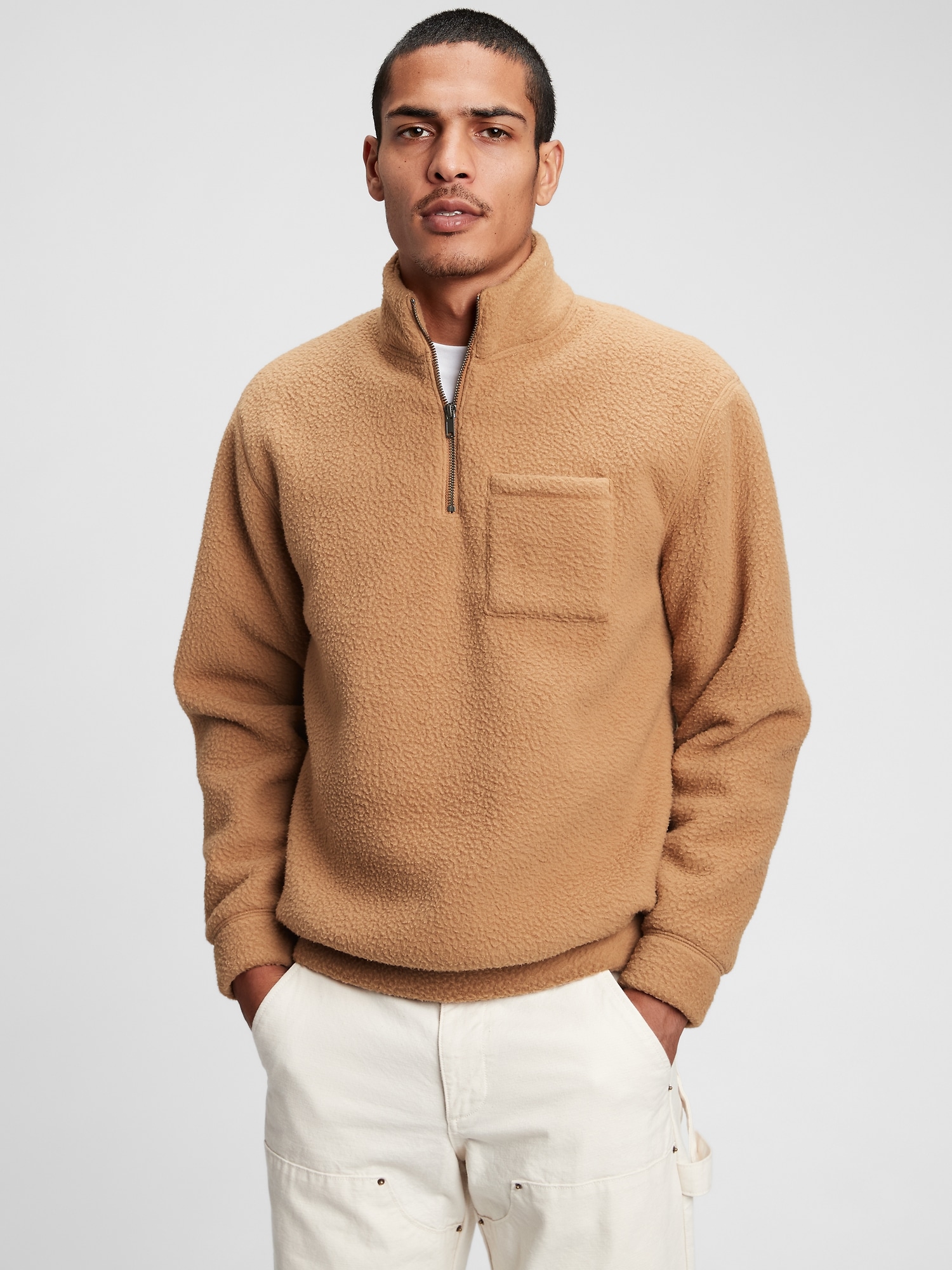 Gap Men's 100% Recycled Polyester Sherpa Half-Zip Sweatshirt (camel)