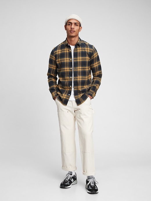 1 of 8 showing, with the color YELLOW PLAID of product 100% Organic Cotton Midweight Flannel Shirt