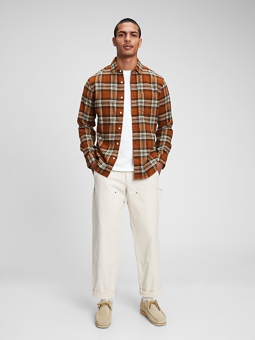 1 of 8 showing, with the color rust cream plaid of product 100% Organic Cotton Midweight Flannel Shirt