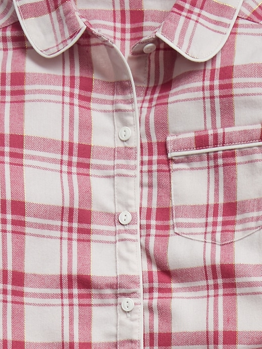 2 of 8 showing, with the color spring pink plaid of product Kids 100% Recycled Plaid Print PJ Set