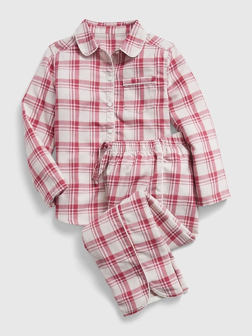1 of 8 showing, with the color spring pink plaid of product Kids 100% Recycled Plaid Print PJ Set