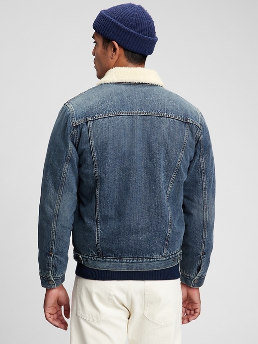 2 of 8 showing, with the color medium indigo of product Denim Sherpa Icon Jacket