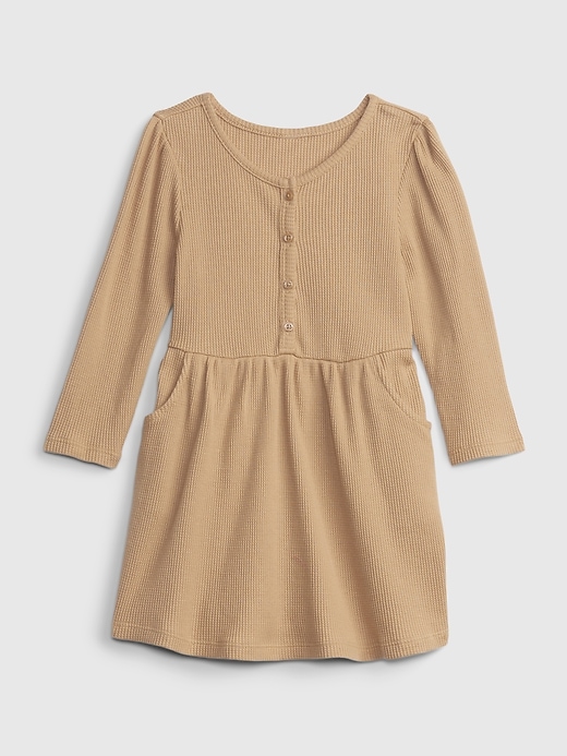 1 of 8 showing, with the color deerfield brown of product Toddler Waffle-Knit Button Dress