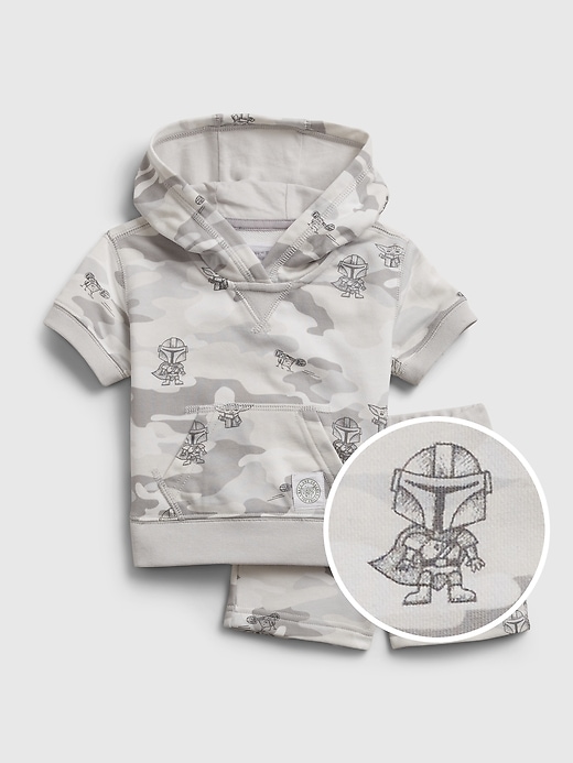 1 of 8 showing, with the color grey camo of product babyGap &#124 Star Wars™ The Mandalorian Hoodie Set