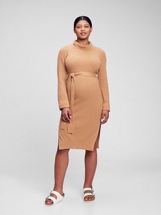 View large product image 1 of 1. Maternity Softest Belted Midi Sweater Dress