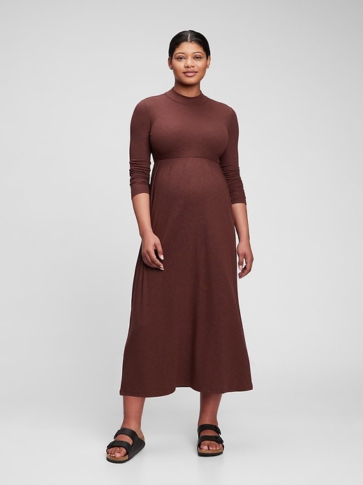 View large product image 1 of 1. Maternity Ribbed Mockneck Dress