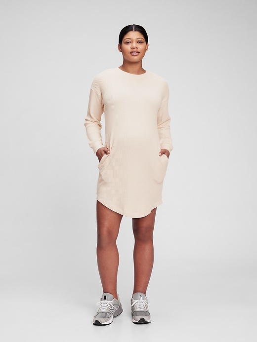 1 of 8 showing, with the color oyster of product Maternity Waffle-Knit Dress