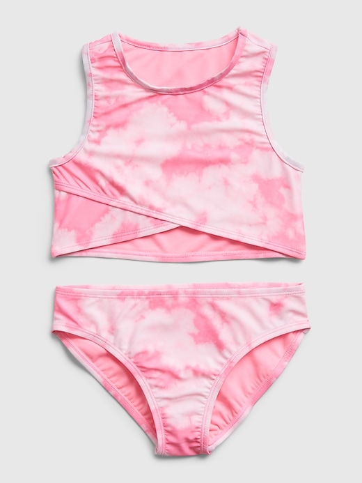 1 of 8 showing, with the color pink tie dye of product Kids Recycled Tie-Dye Crossover Tank Swim Two-Piece