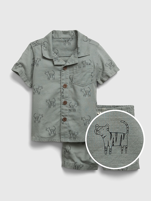 1 of 8 showing, with the color sage of product Baby Critter Graphic Outfit Set