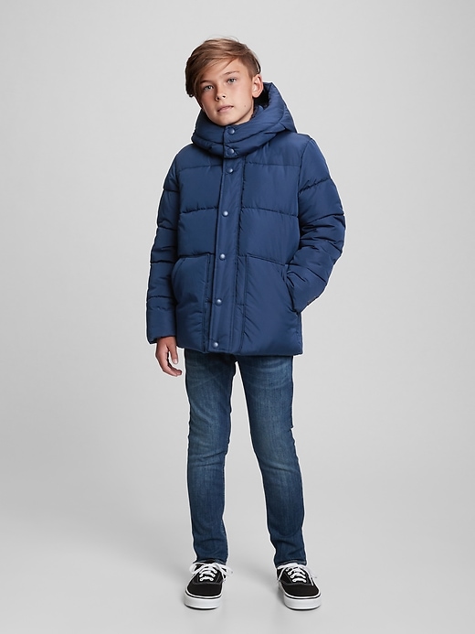 2 of 8 showing, with the color elysian blue of product Kids Plaid Puffer Jacket