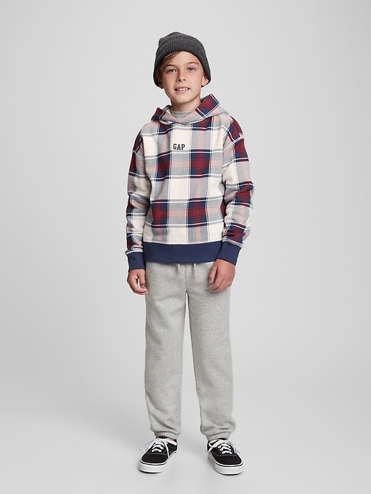 2 of 8 showing, with the color red plaid of product Kids Gap Logo Plaid Hoodie