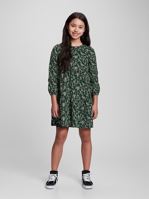 2 of 8 showing, with the color GREEN DITSY FLORAL of product Kids Corduroy Floral Print Dress