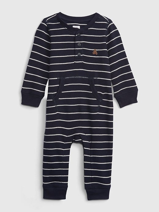 1 of 8 showing, with the color dark night of product Baby Waffle Henley One-Piece