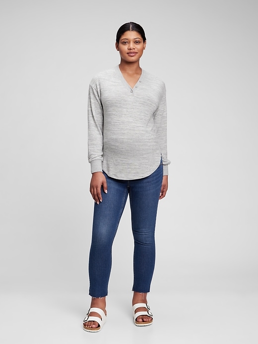 1 of 8 showing, with the color heather grey of product Maternity Softspun Henley T-Shirt