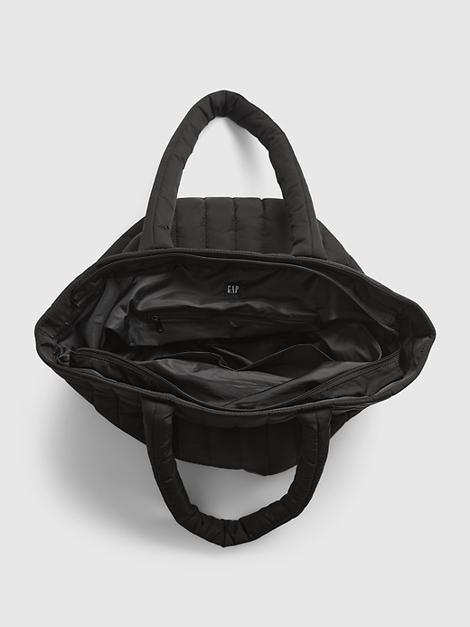 2 of 8 showing, with the color true black of product 100% Recycled Polyester Puffer Tote Bag